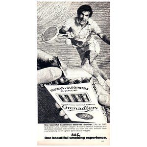 1976 Antonio y Cleopatra Grenadiers Vintage Print Ad Tennis Player Racket